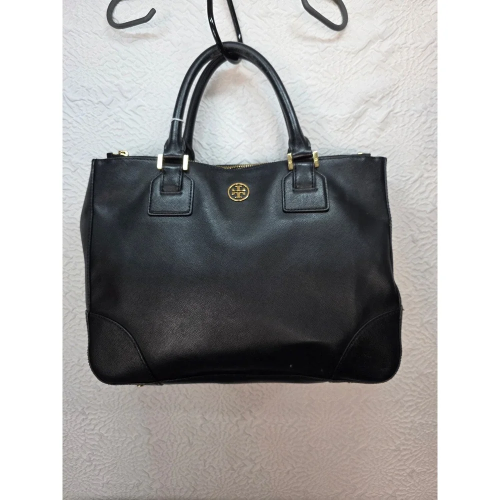 Tory Burch Robinson Double Zip Tote Women Medium Black Good Saffiano Leather